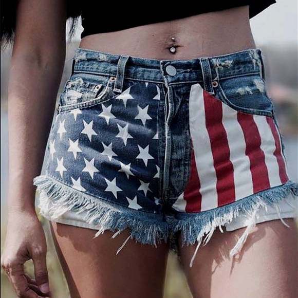 Pants - Women’s American Flag Print Fringe Shorts